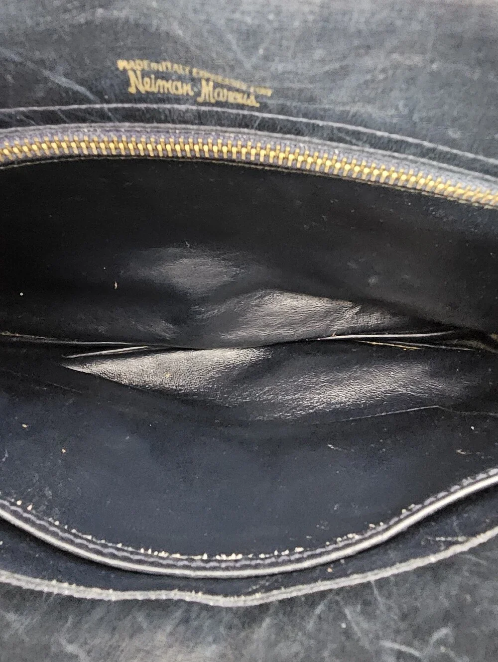 Vintage Neiman Marcus Navy Suede Shoulder Bag Gold Hardware